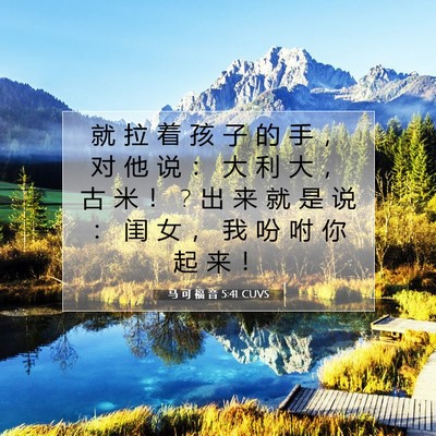 Picture 07 - 马 可 福 音 5:41 CUVS - 就 拉 着 孩 子 的 手 ， 对 他 说 ： - Bible Verse Picture