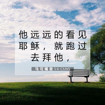 Picture 07 - 马 可 福 音 5:6 CUVS - 他 远 远 的 看 见 耶 稣 ， 就 跑 过 - Bible Verse Picture