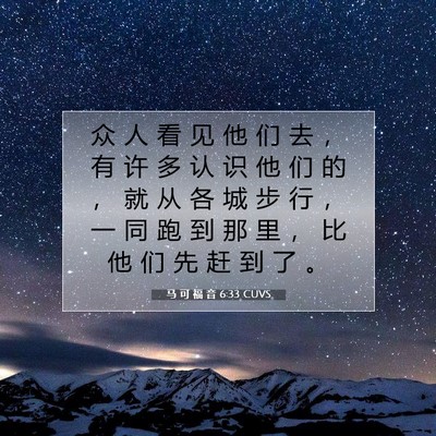 Picture 07 - 马 可 福 音 6:33 CUVS - 众 人 看 见 他 们 去 ， 有 许 多 认 - Bible Verse Picture