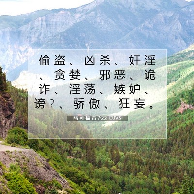 Picture 07 - 马 可 福 音 7:22 CUVS - 偷 盗 、 凶 杀 、 奸 淫 、 贪 婪 、 - Bible Verse Picture