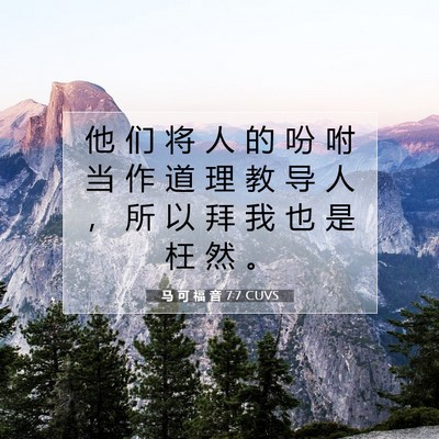 Picture 07 - 马 可 福 音 7:7 CUVS - 他 们 将 人 的 吩 咐 当 作 道 理 教 - Bible Verse Picture