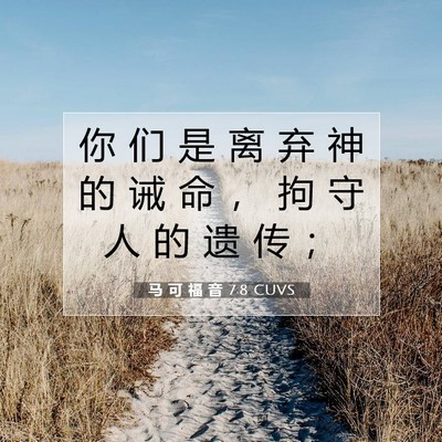 Picture 07 - 马 可 福 音 7:8 CUVS - 你 们 是 离 弃 神 的 诫 命 ， 拘 守 - Bible Verse Picture