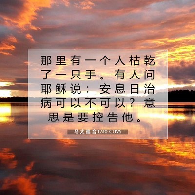 Picture 07 - 马 太 福 音 12:10 CUVS - 那 里 有 一 个 人 枯 乾 了 一 只 手 - Bible Verse Picture
