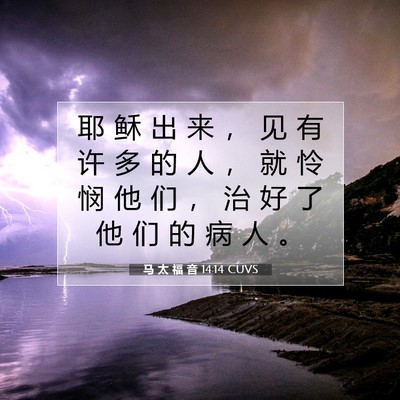 Picture 07 - 马 太 福 音 14:14 CUVS - 耶 稣 出 来 ， 见 有 许 多 的 人 ， - Bible Verse Picture