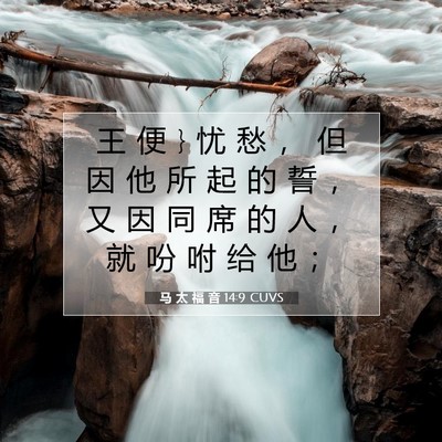 Picture 07 - 马 太 福 音 14:9 CUVS - 王 便 } 忧 愁 ， 但 因 他 所 起 的 誓 - Bible Verse Picture