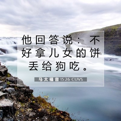 Picture 07 - 马 太 福 音 15:26 CUVS - 他 回 答 说 ： 不 好 拿 儿 女 的 饼 - Bible Verse Picture