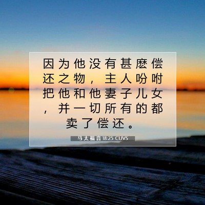 Picture 07 - 马 太 福 音 18:25 CUVS - 因 为 他 没 有 甚 麽 偿 还 之 物 ， - Bible Verse Picture