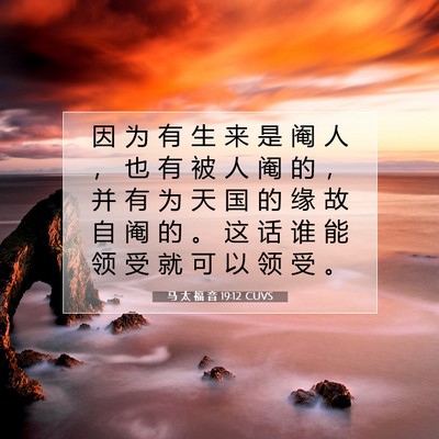 Picture 07 - 马 太 福 音 19:12 CUVS - 因 为 有 生 来 是 阉 人 ， 也 有 被 - Bible Verse Picture