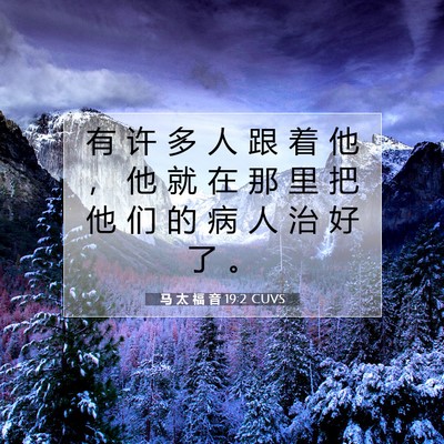 Picture 07 - 马 太 福 音 19:2 CUVS - 有 许 多 人 跟 着 他 ， 他 就 在 那 - Bible Verse Picture