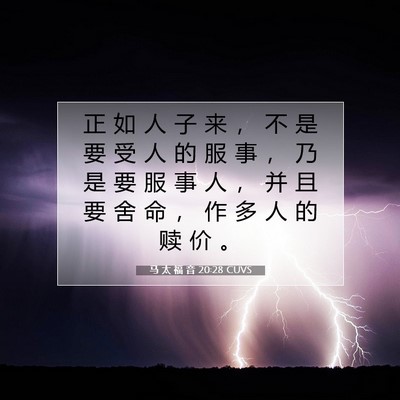 Picture 07 - 马 太 福 音 20:28 CUVS - 正 如 人 子 来 ， 不 是 要 受 人 的 - Bible Verse Picture