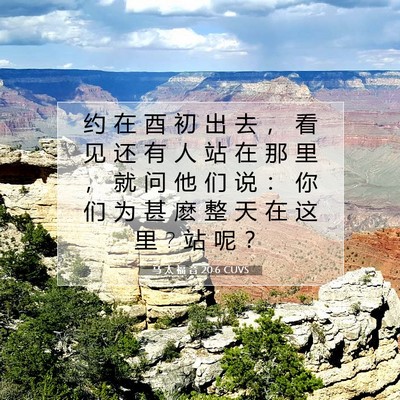 Picture 07 - 马 太 福 音 20:6 CUVS - 约 在 酉 初 出 去 ， 看 见 还 有 人 - Bible Verse Picture