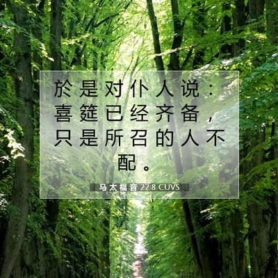 Picture 07 - 马 太 福 音 22:8 CUVS - 於 是 对 仆 人 说 ： 喜 筵 已 经 齐 - Bible Verse Picture