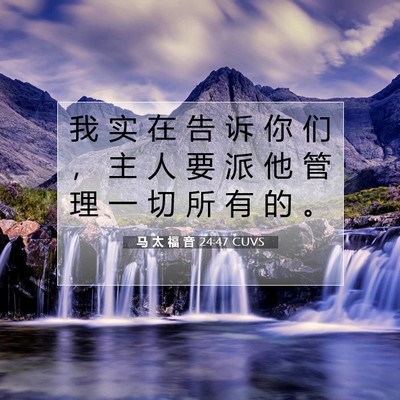 Picture 07 - 马 太 福 音 24:47 CUVS - 我 实 在 告 诉 你 们 ， 主 人 要 派 - Bible Verse Picture