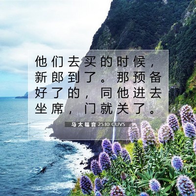 Picture 07 - 马 太 福 音 25:10 CUVS - 他 们 去 买 的 时 候 ， 新 郎 到 了 - Bible Verse Picture