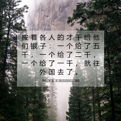 Picture 07 - 马 太 福 音 25:15 CUVS - 按 着 各 人 的 才 干 给 他 们 银 子 - Bible Verse Picture