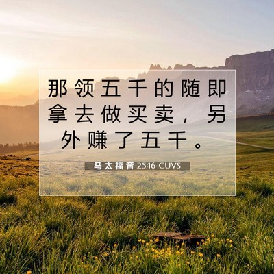 Picture 07 - 马 太 福 音 25:16 CUVS - 那 领 五 千 的 随 即 拿 去 做 买 卖 - Bible Verse Picture
