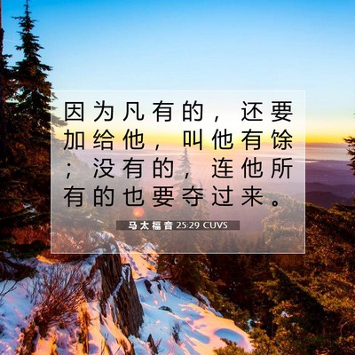 Picture 07 - 马 太 福 音 25:29 CUVS - 因 为 凡 有 的 ， 还 要 加 给 他 ， - Bible Verse Picture