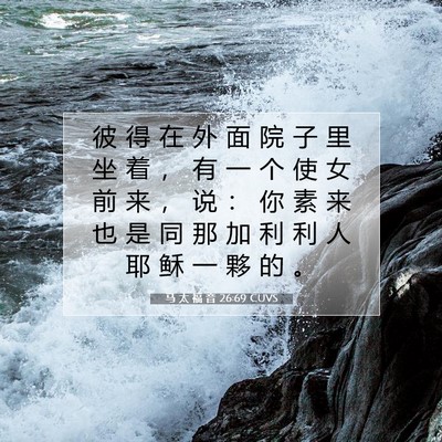 Picture 07 - 马 太 福 音 26:69 CUVS - 彼 得 在 外 面 院 子 里 坐 着 ， 有 - Bible Verse Picture