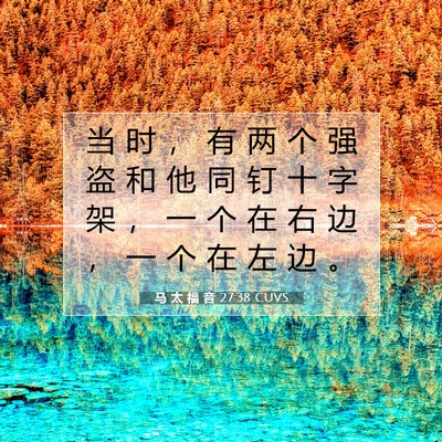Picture 07 - 马 太 福 音 27:38 CUVS - 当 时 ， 有 两 个 强 盗 和 他 同 钉 - Bible Verse Picture