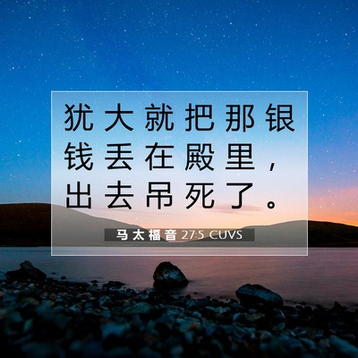 Picture 07 - 马 太 福 音 27:5 CUVS - 犹 大 就 把 那 银 钱 丢 在 殿 里 ， - Bible Verse Picture
