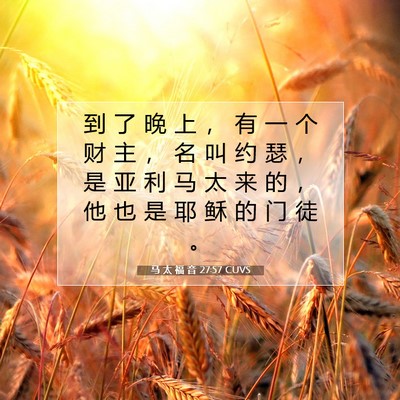 Picture 07 - 马 太 福 音 27:57 CUVS - 到 了 晚 上 ， 有 一 个 财 主 ， 名 - Bible Verse Picture