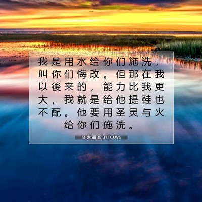 Picture 07 - 马 太 福 音 3:11 CUVS - 我 是 用 水 给 你 们 施 洗 ， 叫 你 - Bible Verse Picture