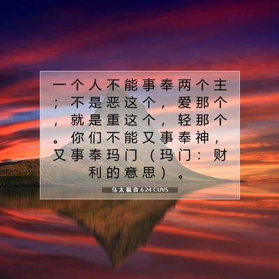 Picture 07 - 马 太 福 音 6:24 CUVS - 一 个 人 不 能 事 奉 两 个 主 ； 不 - Bible Verse Picture