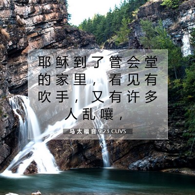Picture 07 - 马 太 福 音 9:23 CUVS - 耶 稣 到 了 管 会 堂 的 家 里 ， 看 - Bible Verse Picture