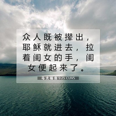 Picture 07 - 马 太 福 音 9:25 CUVS - 众 人 既 被 撵 出 ， 耶 稣 就 进 去 - Bible Verse Picture