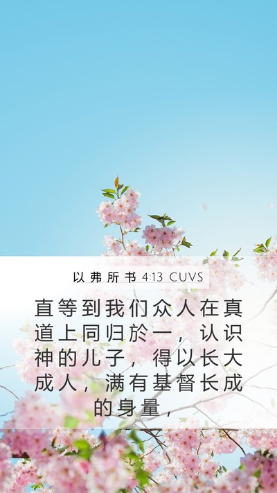 以 弗 所 书 4:13 CUVS Mobile Phone Wallpaper - 直 等 到 我 们 众 人 在 真 道 上 同 - Mobile Bible Verse Wallpaper