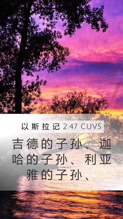 以 斯 拉 记 2:47 CUVS Mobile Phone Wallpaper - 吉 德 的 子 孙 、 迦 哈 的 子 孙 、 - Mobile Bible Verse Wallpaper