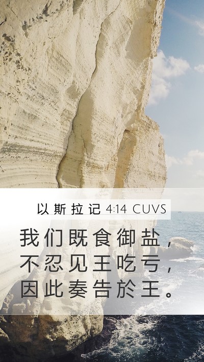 以 斯 拉 记 4:14 CUVS Mobile Phone Wallpaper - 我 们 既 食 御 盐 ， 不 忍 见 王 吃 - Mobile Bible Verse Wallpaper