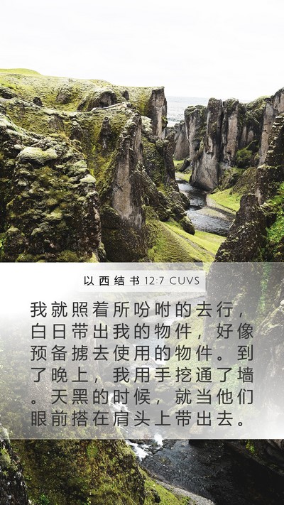 以 西 结 书 12:7 CUVS Mobile Phone Wallpaper - 我 就 照 着 所 吩 咐 的 去 行 ， 白 - Mobile Bible Verse Wallpaper