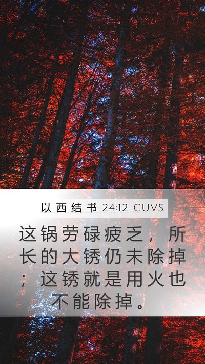 以 西 结 书 24:12 CUVS Mobile Phone Wallpaper - 这 锅 劳 碌 疲 乏 ， 所 长 的 大 锈 - Mobile Bible Verse Wallpaper