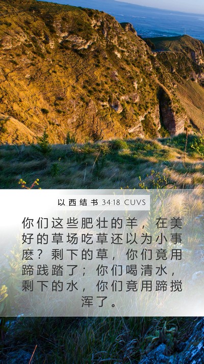 以 西 结 书 34:18 CUVS Mobile Phone Wallpaper - 你 们 这 些 肥 壮 的 羊 ， 在 美 好 - Mobile Bible Verse Wallpaper