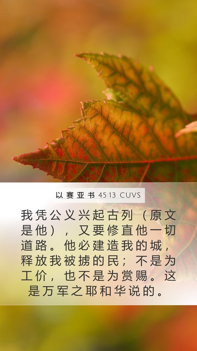以 赛 亚 书 45:13 CUVS Mobile Phone Wallpaper - 我 凭 公 义 兴 起 古 列 （ 原 文 是 - Mobile Bible Verse Wallpaper