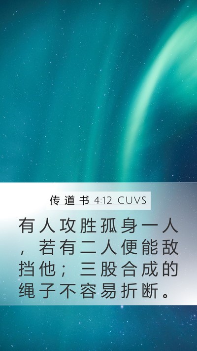 传 道 书 4:12 CUVS Mobile Phone Wallpaper - 有 人 攻 胜 孤 身 一 人 ， 若 有 二 - Mobile Bible Verse Wallpaper