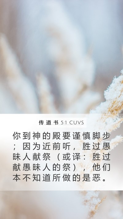 传 道 书 5:1 CUVS Mobile Phone Wallpaper - 你 到 神 的 殿 要 谨 慎 脚 步 ； 因 - Mobile Bible Verse Wallpaper
