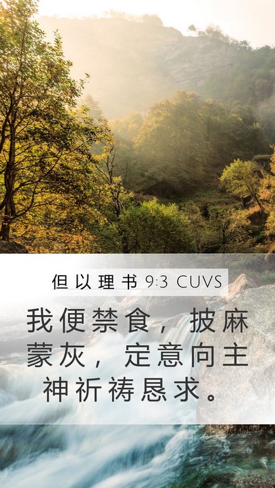 但 以 理 书 9:3 CUVS Mobile Phone Wallpaper - 我 便 禁 食 ， 披 麻 蒙 灰 ， 定 意 - Mobile Bible Verse Wallpaper