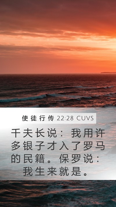使 徒 行 传 22:28 CUVS Mobile Phone Wallpaper - 千 夫 长 说 ： 我 用 许 多 银 子 才 - Mobile Bible Verse Wallpaper