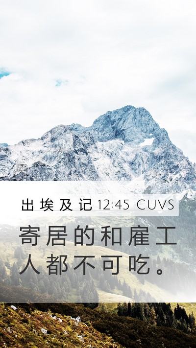 出 埃 及 记 12:45 CUVS Mobile Phone Wallpaper - 寄 居 的 和 雇 工 人 都 不 可 吃 - Mobile Bible Verse Wallpaper