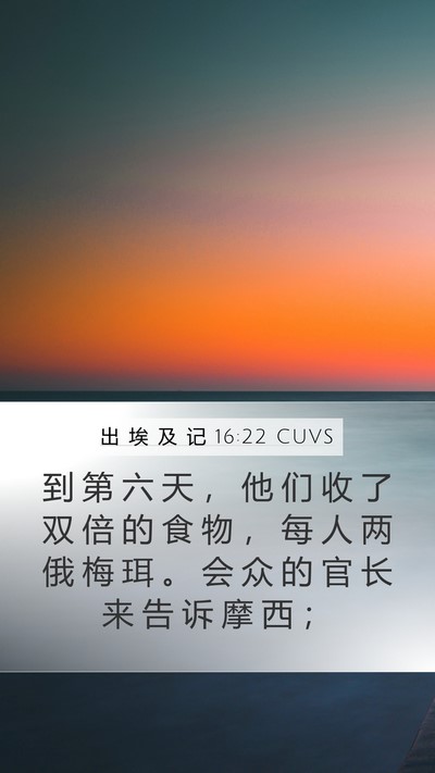 出 埃 及 记 16:22 CUVS Mobile Phone Wallpaper - 到 第 六 天 ， 他 们 收 了 双 倍 的 - Mobile Bible Verse Wallpaper