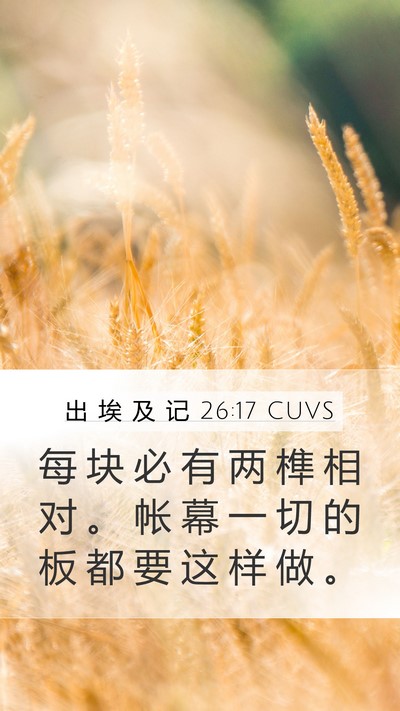 出 埃 及 记 26:17 CUVS Mobile Phone Wallpaper - 每 块 必 有 两 榫 相 对 。 帐 幕 一 - Mobile Bible Verse Wallpaper