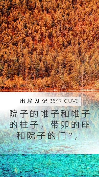 出 埃 及 记 35:17 CUVS Mobile Phone Wallpaper - 院 子 的 帷 子 和 帷 子 的 柱 子 ， - Mobile Bible Verse Wallpaper