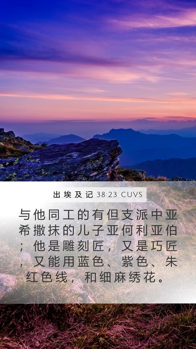 出 埃 及 记 38:23 CUVS Mobile Phone Wallpaper - 与 他 同 工 的 有 但 支 派 中 亚 希 - Mobile Bible Verse Wallpaper