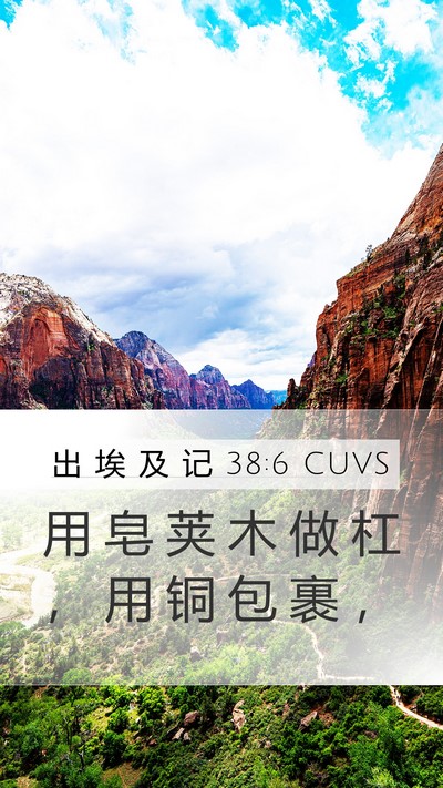 出 埃 及 记 38:6 CUVS Mobile Phone Wallpaper - 用 皂 荚 木 做 杠 ， 用 铜 包 裹 - Mobile Bible Verse Wallpaper