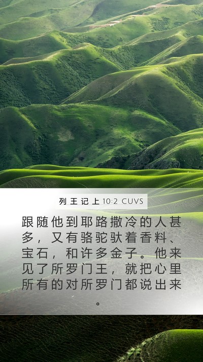 列 王 记 上 10:2 CUVS Bible Verse Image