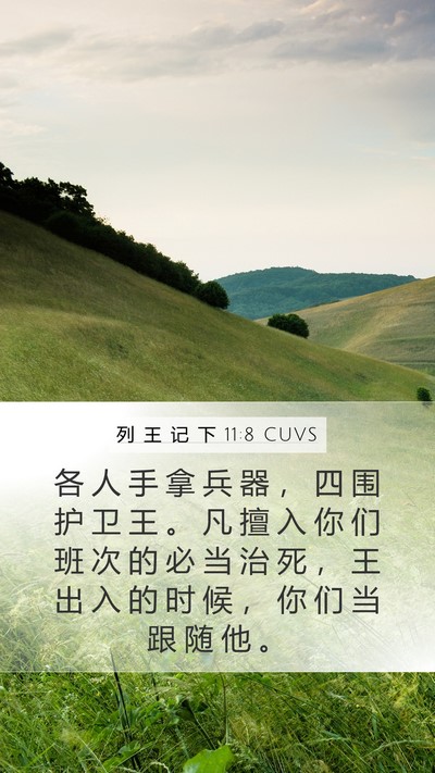 列 王 记 下 11:8 CUVS Mobile Phone Wallpaper - 各 人 手 拿 兵 器 ， 四 围 护 卫 王 - Mobile Bible Verse Wallpaper