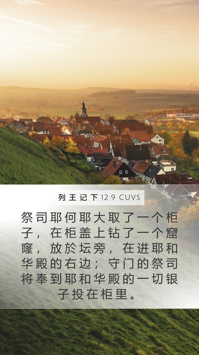 列 王 记 下 12:9 CUVS Mobile Phone Wallpaper - 祭 司 耶 何 耶 大 取 了 一 个 柜 子 - Mobile Bible Verse Wallpaper