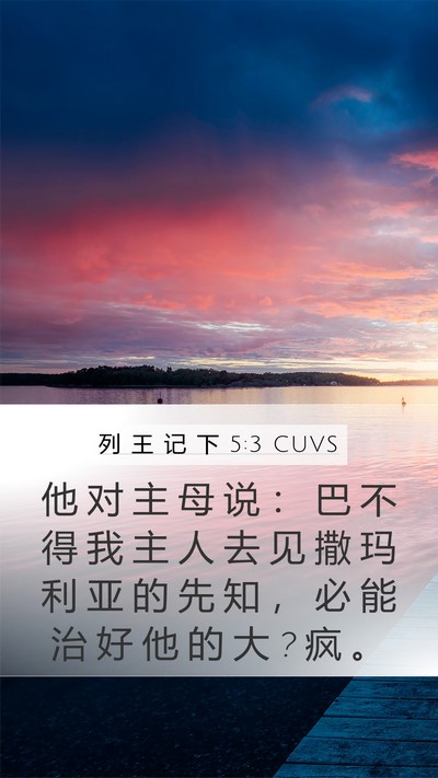 列 王 记 下 5:3 CUVS Mobile Phone Wallpaper - 他 对 主 母 说 ： 巴 不 得 我 主 人 - Mobile Bible Verse Wallpaper